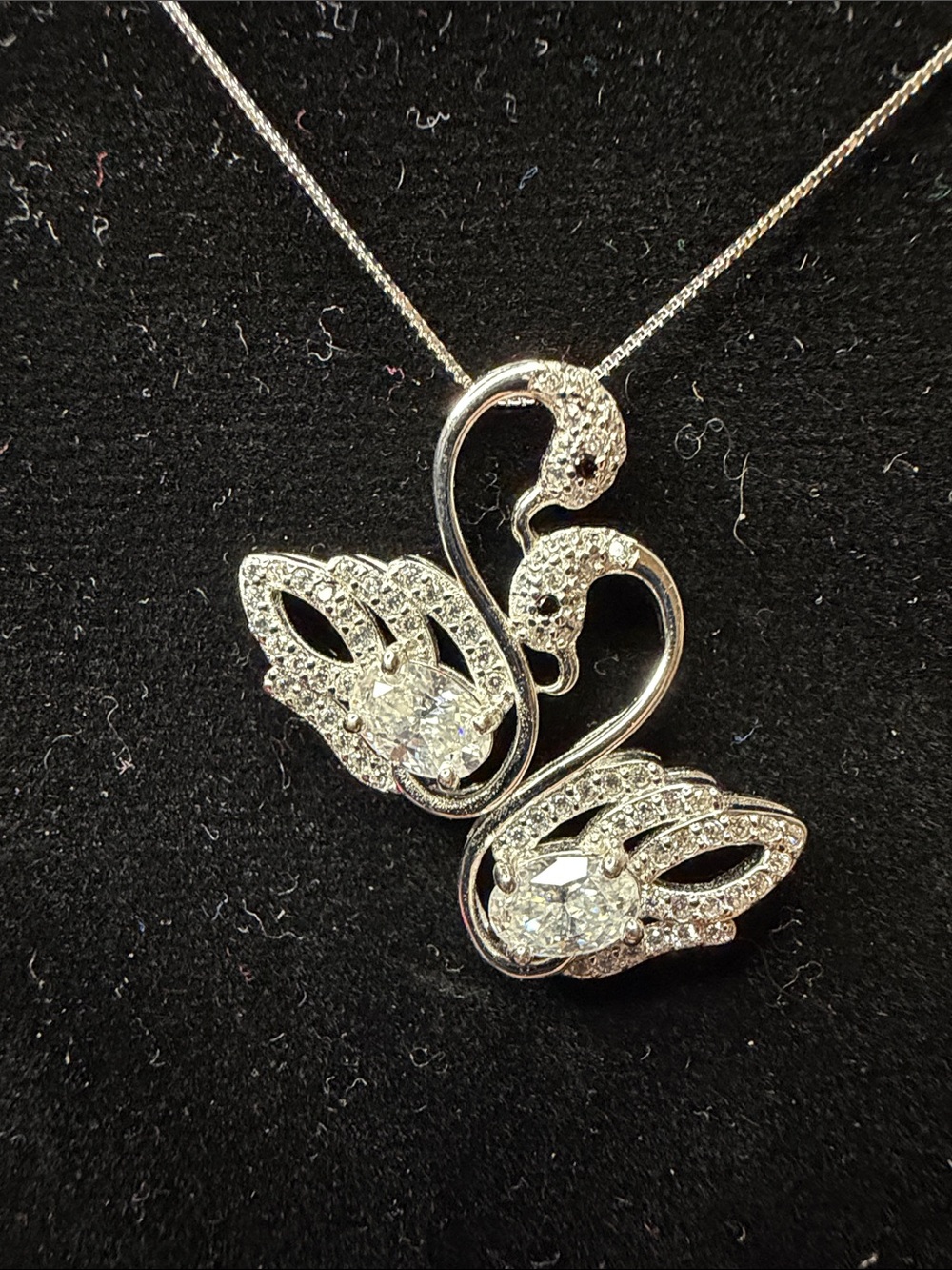 Elegant Swan Pendant Necklace - Silver with Clear Crystals